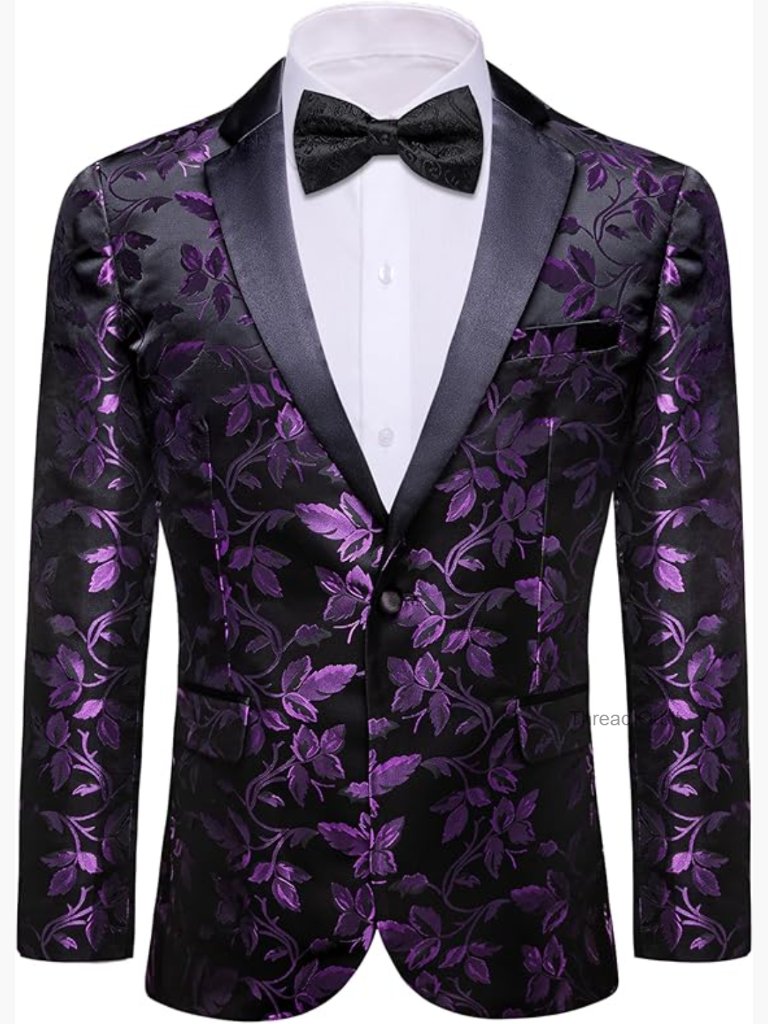 Men's Floral Jacquard Blazer Notched Lapel Sport Coat Casual Wedding Party